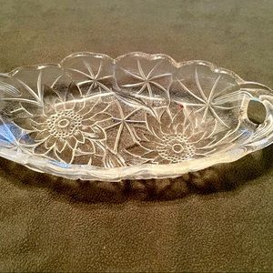 Clear Indiana Relish Pressed Glass Tray With Double Handles